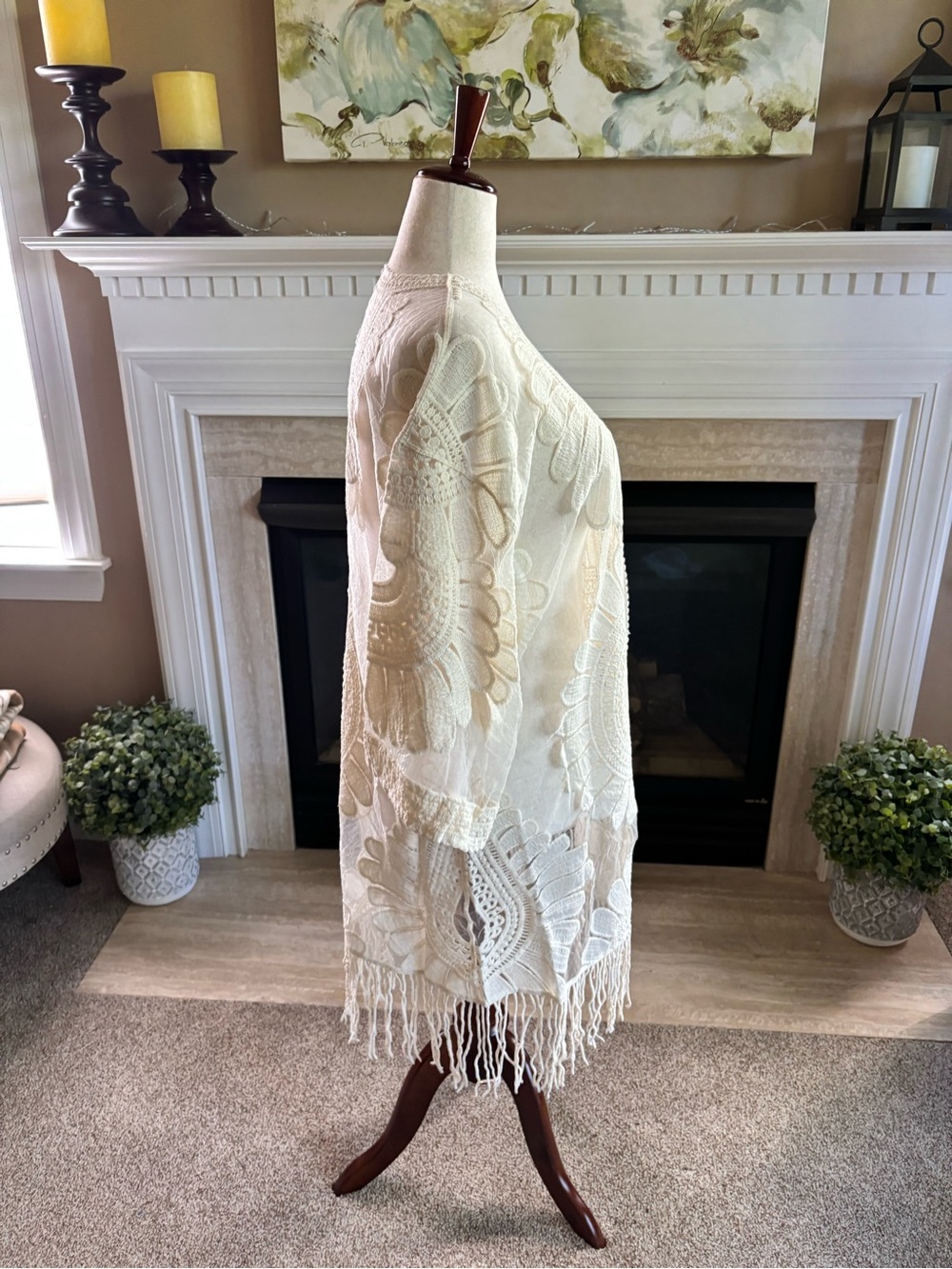 *NEW* Stunning Chico’s Lace Kimono Fringe Detail 3/4 Sleeve - Size L/XL - Picture 5 of 6